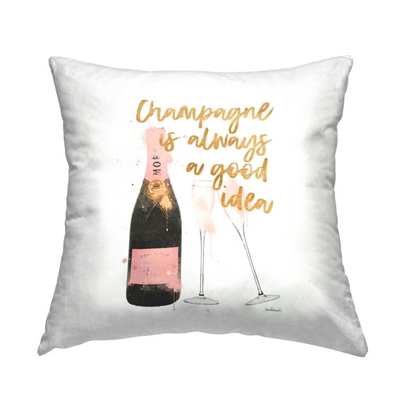Stupell Industries Champagne Always Good Idea Pink Glam Bottle Design by Amanda Greenwood Throw Pillow