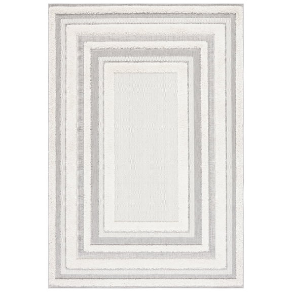 SAFAVIEH Cottage Calla Bordered Indoor/Outdoor Area Rug, Ivory/Grey, 5'3" x 7'7"