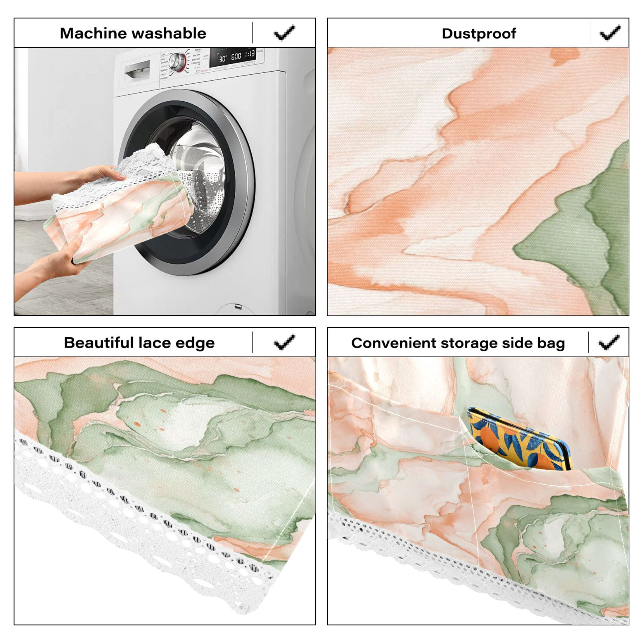 Dustproof Washing Machine Cloth Washer and Dryer Top Covers, Fridge Dust Cover, With Storage Bags Watercolor Marble Pattern