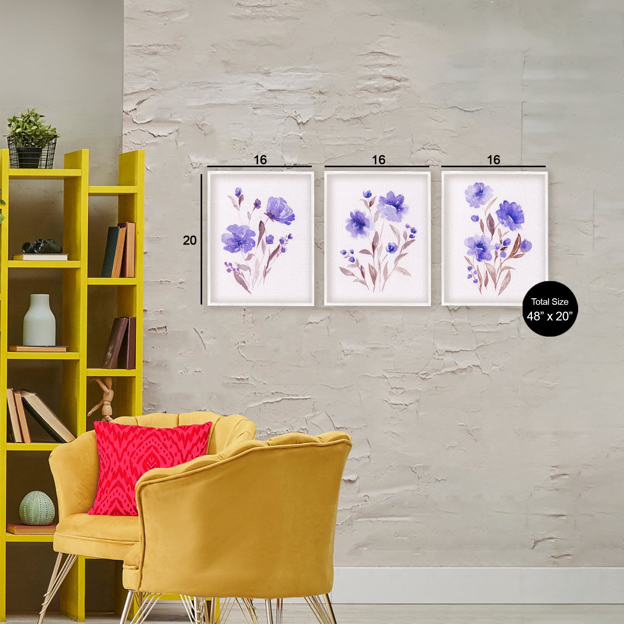 Stupell Industries Watercolor Purple Blooms 3 Piece White Framed Giclee Art Set, design by Leah Noel Art
