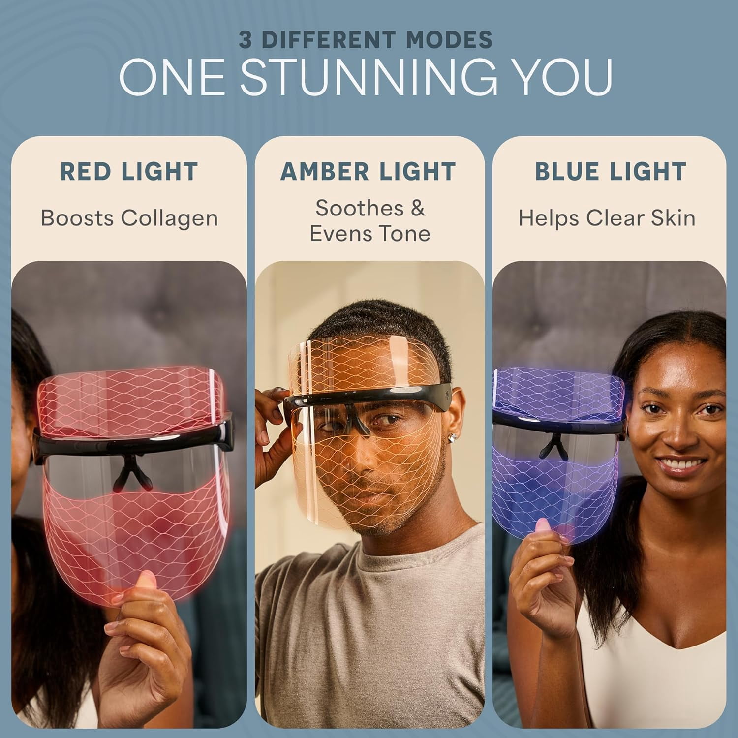LifePro Red Light Therapy Face Mask, LED Facial Mask with Blue & Amber Light, Portable Skincare Mask for At-Home Facials - Black