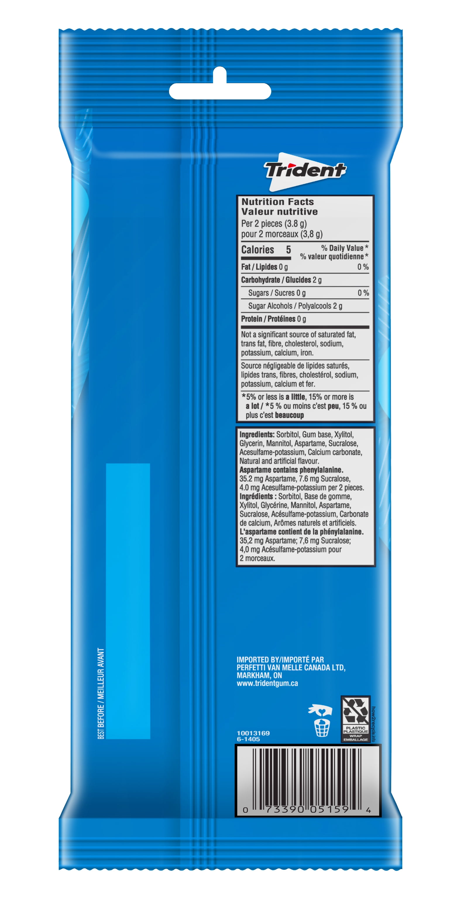 Trident, Peppermint Sugarfree Gum Multipack - Pack of 3 (42 Pieces), 3 Pack (14 pcs ea), 42ct