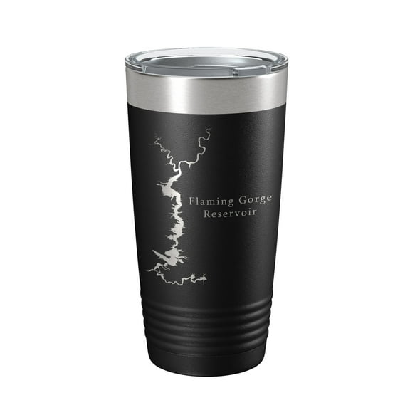 Flaming Gorge Reservoir Tumbler Lake Map Travel Mug Insulated Laser Engraved Coffee Cup Utah Wyoming 20 oz Black