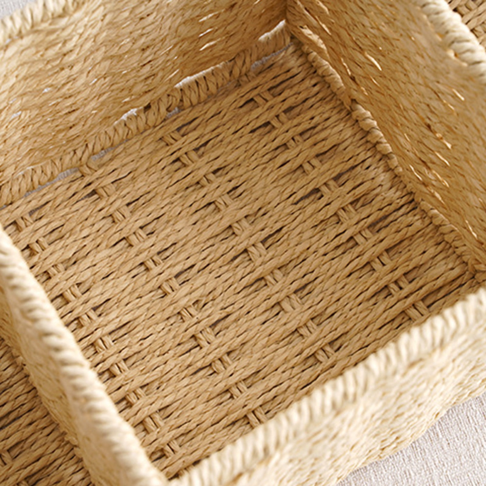 Kuroiy Modern Multi-Compartment Cosmetics Storage Box Organizer | Rattan Paper Rope | Large Capacity Desktop Basket | Coffee Beige Modern Design | Dorm Desk Accessories