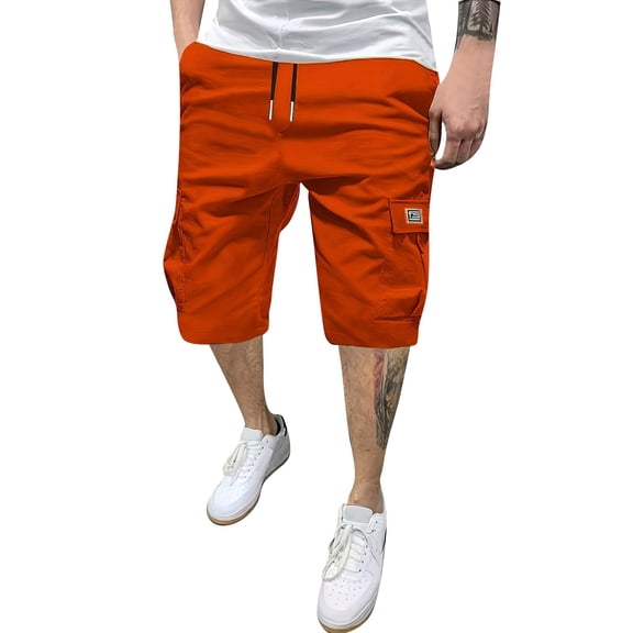 Dwellite Cargo Shorts for Men 2026 Cotton Drawstring Casual Shorts Summer Twill Outdoor Short Pants with Pocket orange 2XL
