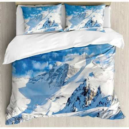 Mountain Twin Tip Skis Ambesonne Lake House Mountain Landscape Ski Slope Winter Sport Telfer and Snowboarding Image Duvet Cover Set ()