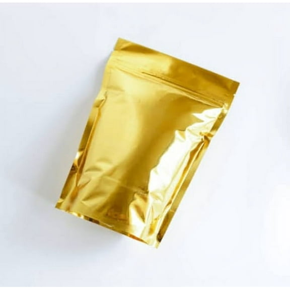 Hushveda Shiny Gold Reusable Karft Resealed  Zipper Stand Up Pouch Bag of 500Grm. Pack of 100