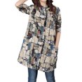 thumbnail image 1 of Gibobby Camisas Para Mujer Elegantes Camiseta de mujer de manga larga de lino y algodón de longitud media con cuello estampado（Azul， M), 1 of 5