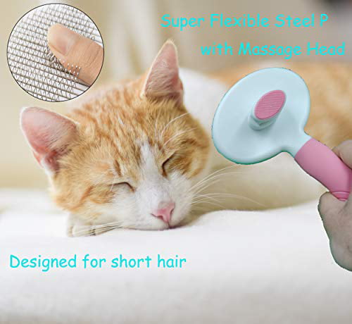 KIRTI Self Cleaning Slicker Brush for Dogs and Cats Removes Shedding Tangled Hair and Massage Pink Pet Grooming Hair Brush with Pin