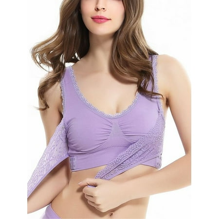 

MERSARIPHY Women Front Cross Side Buckle Breathable Wireless Lace Bra