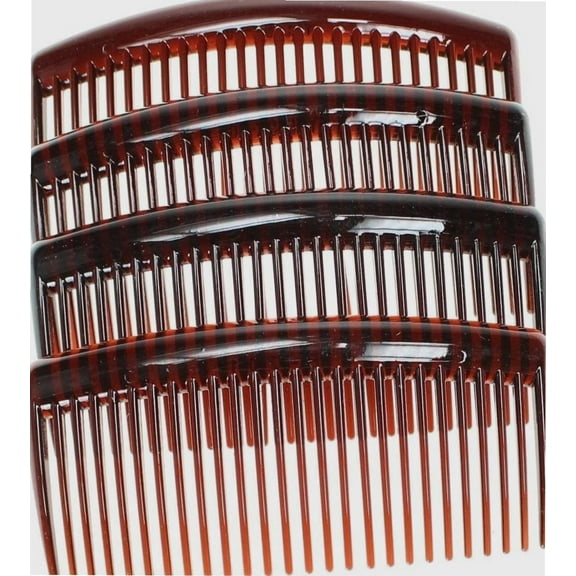 4 Pack of Tort Brown Large 9cm Plain French Side Hair Combs Slides Grips Clips Hair Accessories for Women Girls by