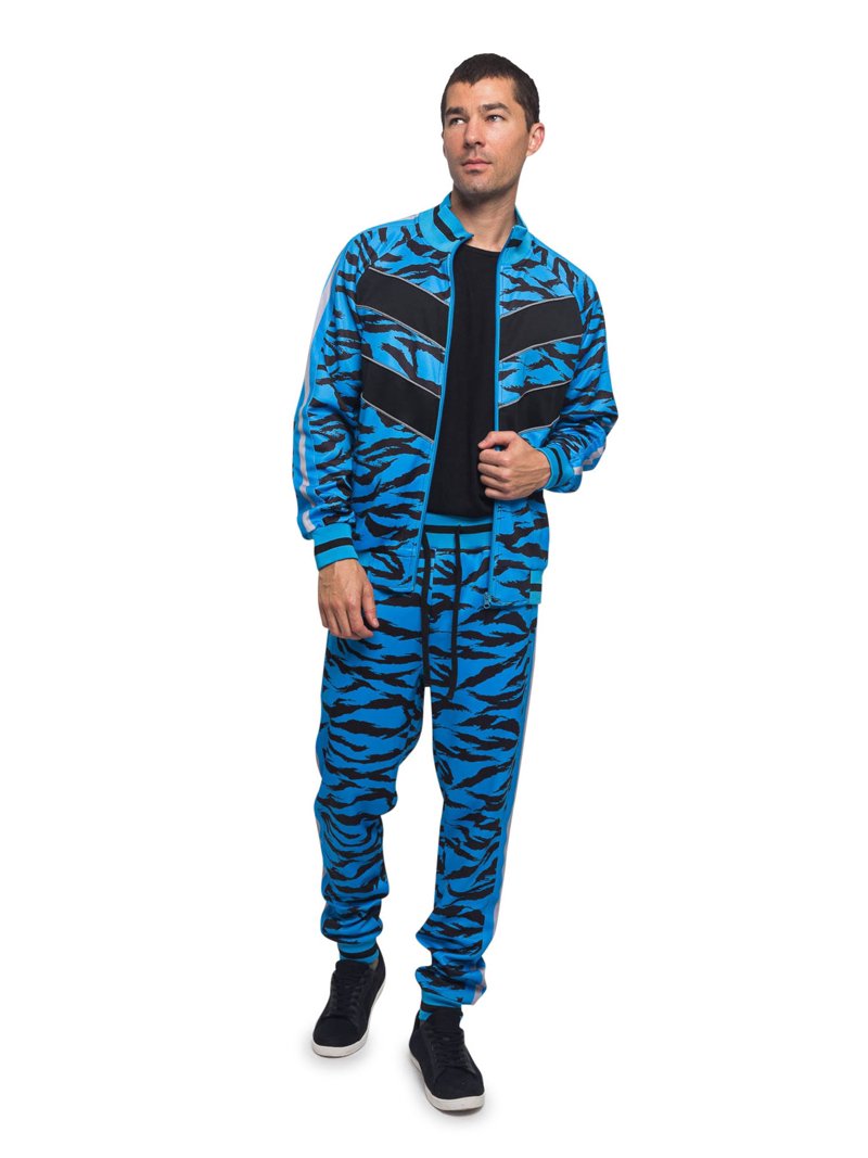 Men's Tiger Striped Reflective Tape Track Suits Piece Sweatsuit