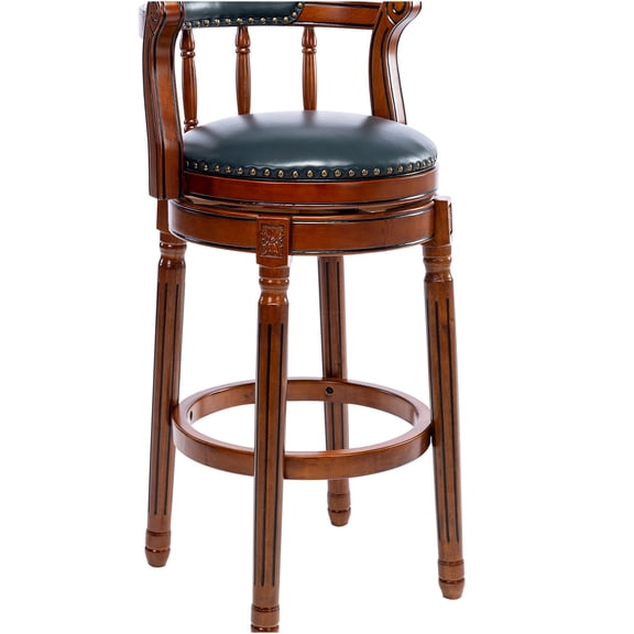 JERFIT 360 Swivel Bar Stool with Genuine Leather Upholstery for Kitchen Island, Living Room & Pub, Blue