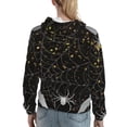 thumbnail image 7 of Fotbe Spiderweb Bats And A Spider Pattern Womens Long Sleeve Hoodie, Pullover Hooded Sweatshirt, Kangaroo Pocket Hoodie with Eye-catching Drawstrings-, 7 of 7