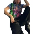 thumbnail image 4 of TRKIYQC Camiseta Bodycon para Mujer, Camisetas de Manga Corta con Cuello Redondo con Estampado de Retrato Azul Púrpura, S/ M/ L TRKIYQC Vida cotidiana, 4 of 9