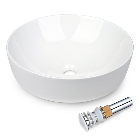 Aquaterior 16" Round Bathroom Vessel Sink w/Pop up Drain Above Counter Ceramic Bathroom Sink For Hotel