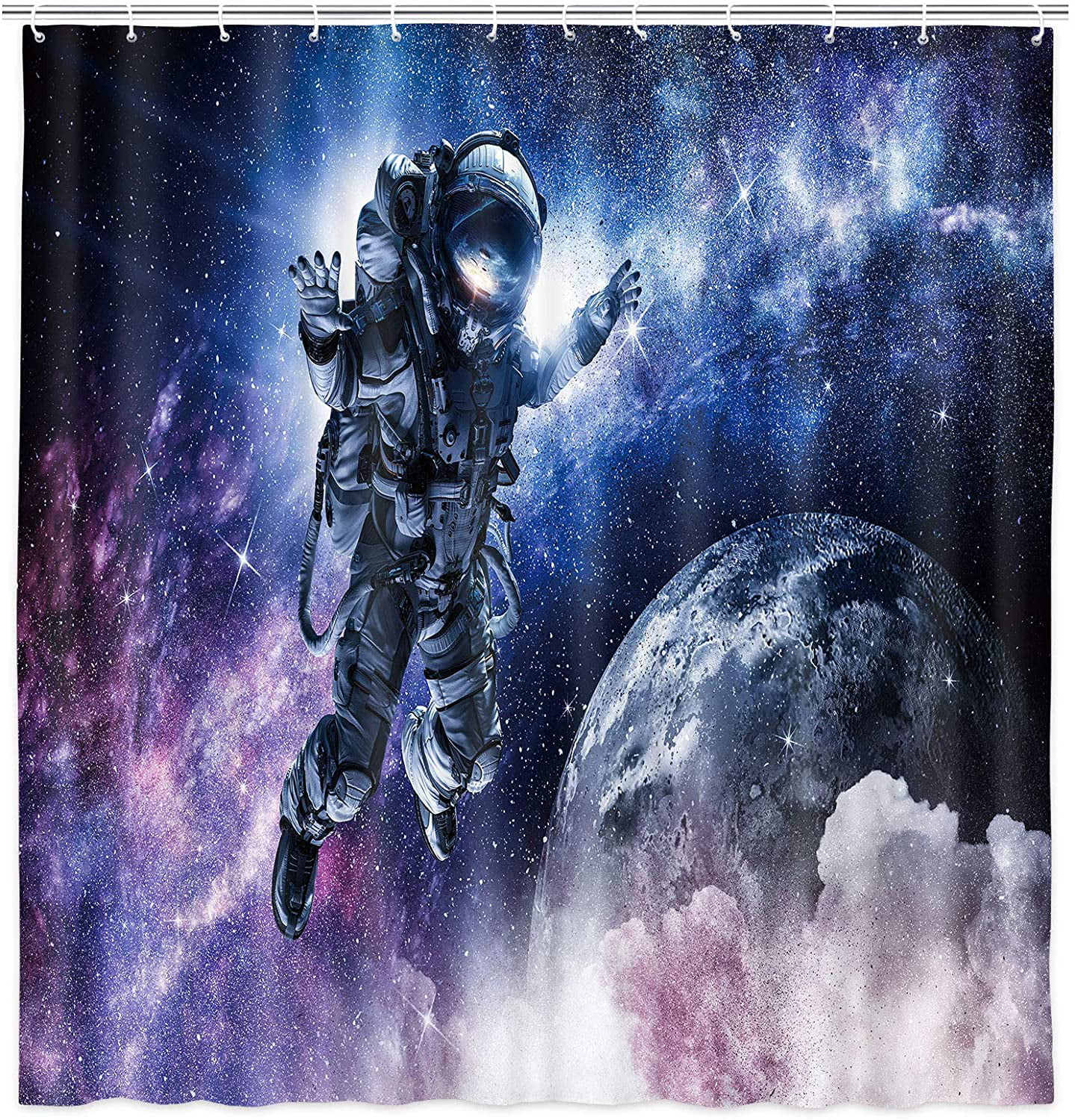 Galaxy and Space Shower Curtain set Moon Astronaut Bathroom curtains with hooks 