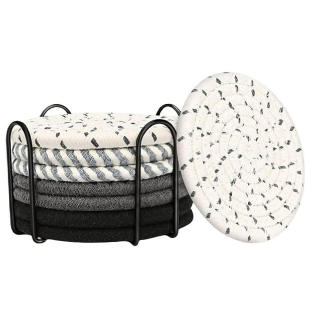 8 posavasos absorbentes BLESIY juego de posavasos tejidos resistentes al calor decoración del Tema negro