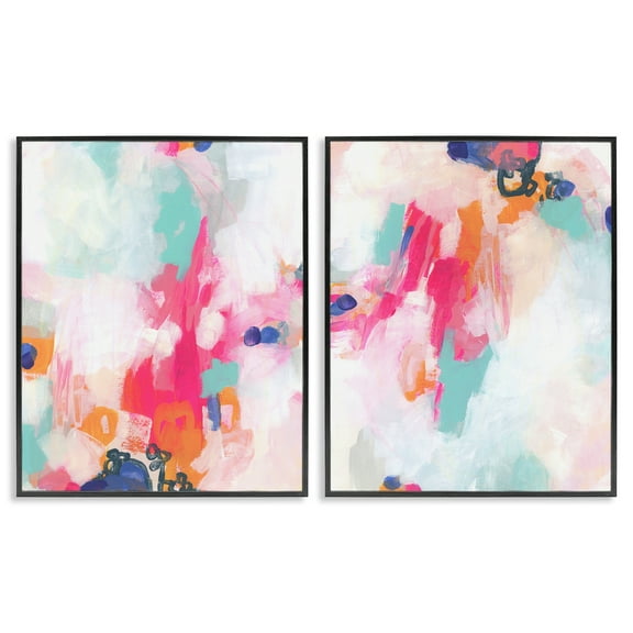 Stupell Industries Pink & Pastel Splotches Abstract Painting Black Framed Art Print Wall Art, 11 x 14, Set of 2