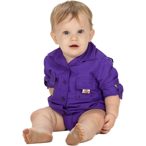 BullRed Baby Boys Purple PFG Vented Fishing Shirt Button Up One Piece Snaps, 3m