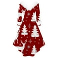 thumbnail image 4 of Jsaierl Womens Christmas Dresses Faux Fur Trim V-Neck Party Dress Holiday Long Sleeve A Line Dresses High Low Swing Dress, 4 of 5