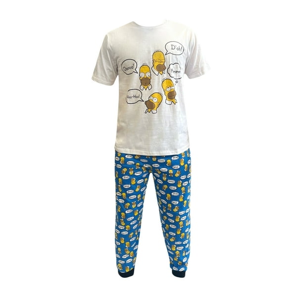 The Simpsons - Juego de Pijama de Homer Simpson para Hombre (Blanco, Azul)