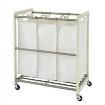 TRINITY 3-Bag White Laundry Cart w/ Champagne Poles