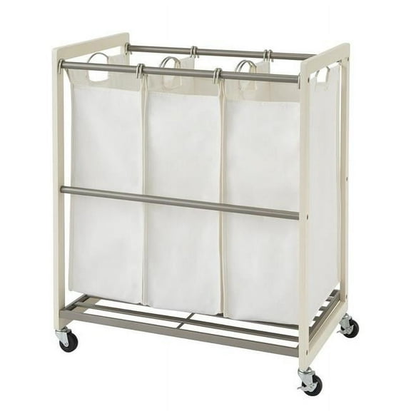 TRINITY 3-Bag White Laundry Cart w/ Champagne Poles