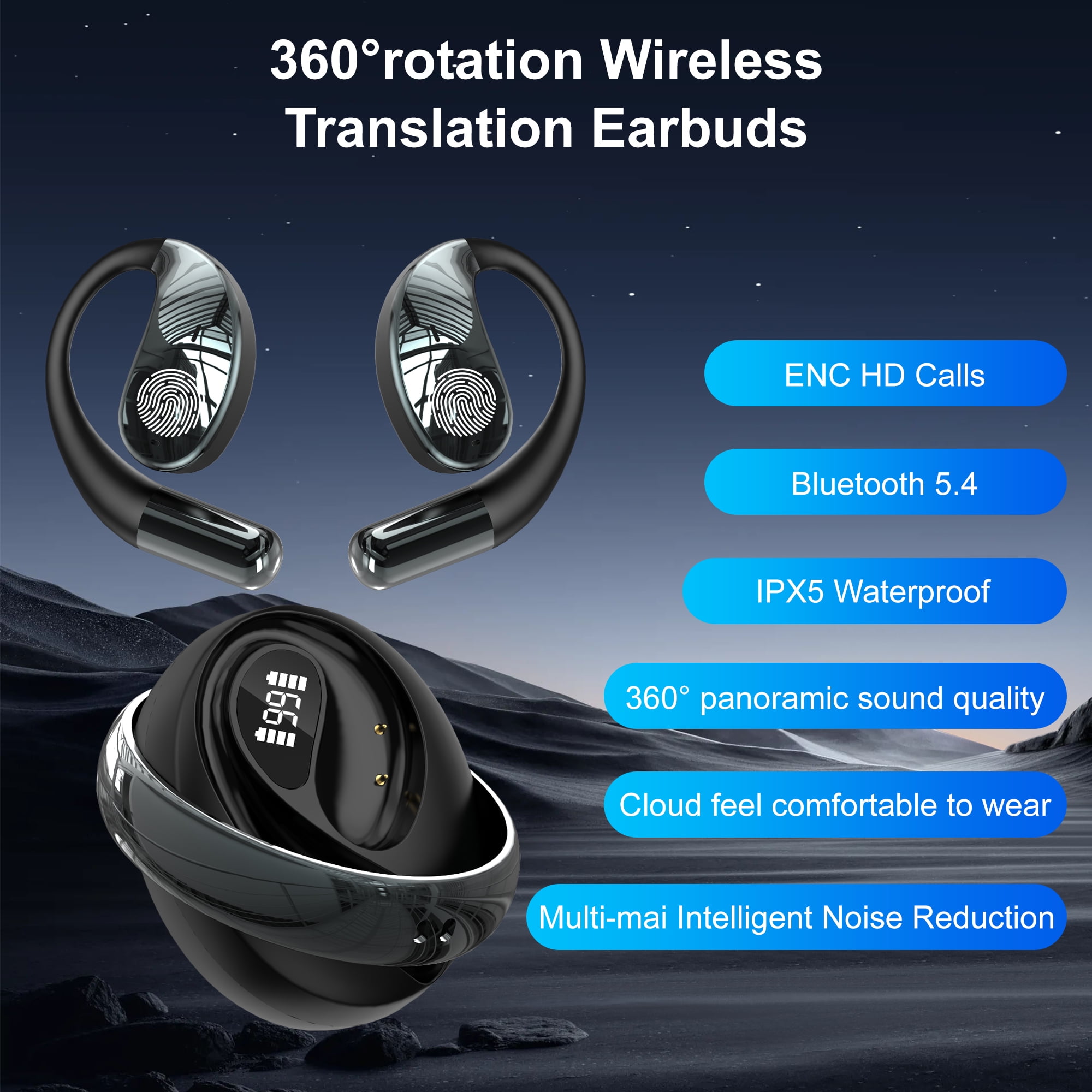 AI Language Translator Earbuds, OWS 3 in 1 Translation Earbuds Real Time, 150 Languages & Accents with 10 Offline Packs, Two Way Translation Device for Travel Business Meetings Learning, Black