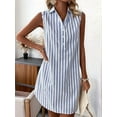 thumbnail image 4 of Womens Summer Dresses V Neck Sleeveless Striped Button Up Mini Casual Coverup Dress Blue XXL, 4 of 7