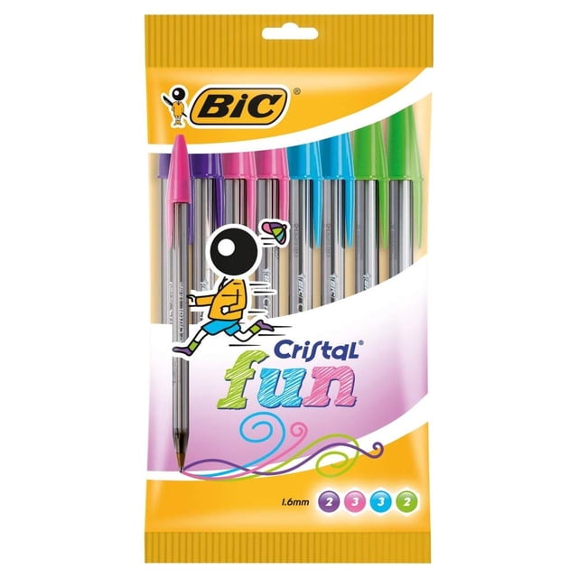 Bolígrafos BIC Cristal Fun, 5 colores de tinta surtidos, 10 unidades