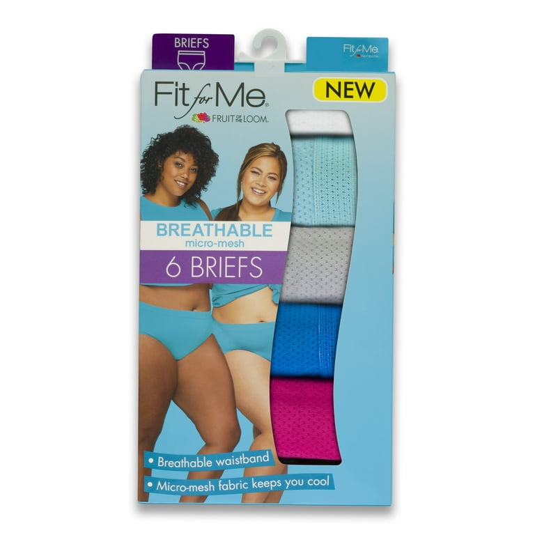 Fit for Me by Fruit of the Loom Women's Plus Size 360 Cotton Stretch Brief  Underwear, 6 Pack