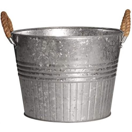 8  Round Planter w/Rope - Galvanized