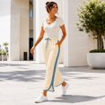 thumbnail image 6 of Carlikeit Women's Wide Leg Track Pants 2026 Lightweight Baggy Y2K Pants with Contrast Stripes Drawstring Elastic Waist Casual Parachute Trousers, 6 of 7