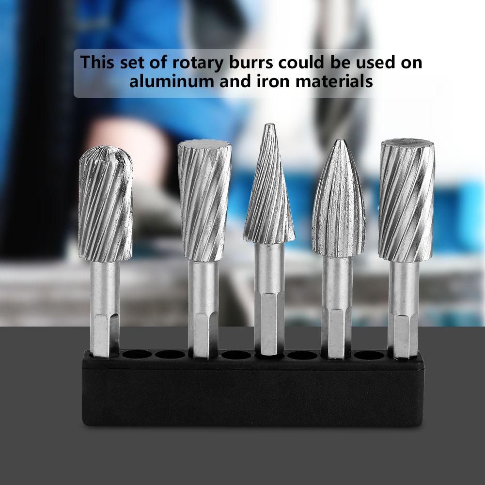 OTVIAP 5pcs 1/4inch Hex Shank High Speed Steel Burrs Rotary Files Tools