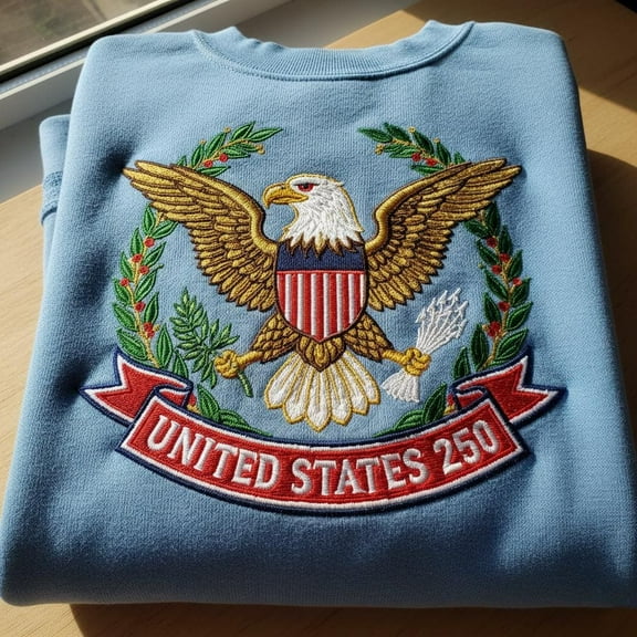 American Bicentennial Embroidered Sweatshirt, Patriotic Eagle Crest Shirt, US Anniversary 250 Crewneck, 1776-2026 Veteran Gift