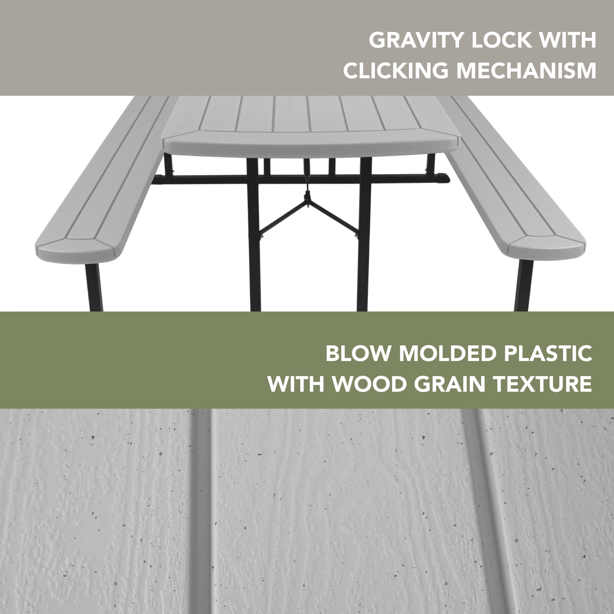 Hampden Furnishings Travis Collection Folding Picnic Table with Built-in Benches, UV-Resistant, Sturdy Outdoor Table with Umbrella Hole, Grey