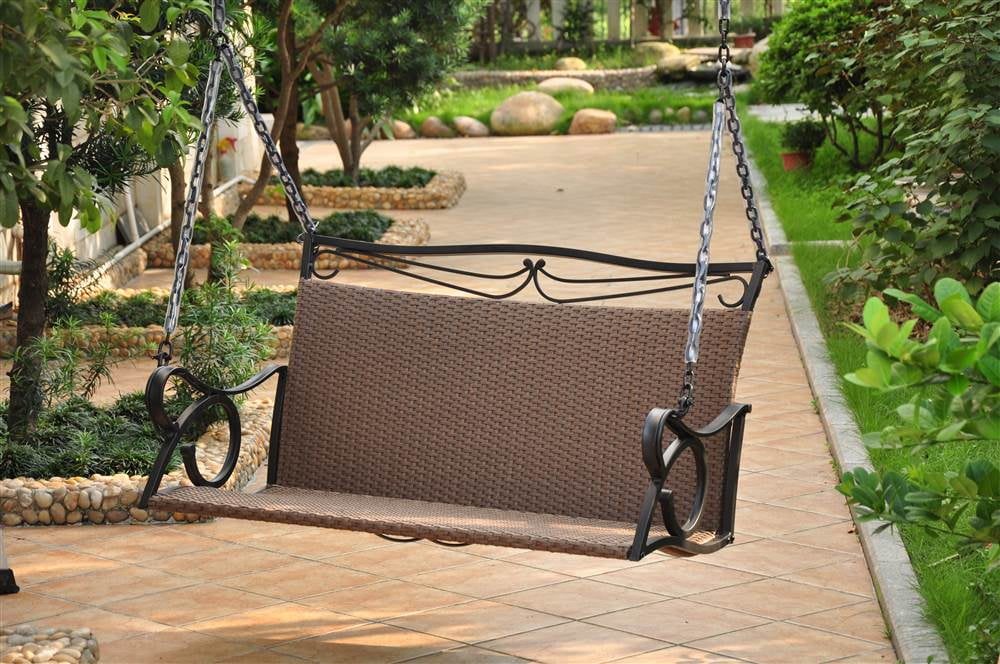 Wicker Resin Steel Patio Porch Swing by International Caravan