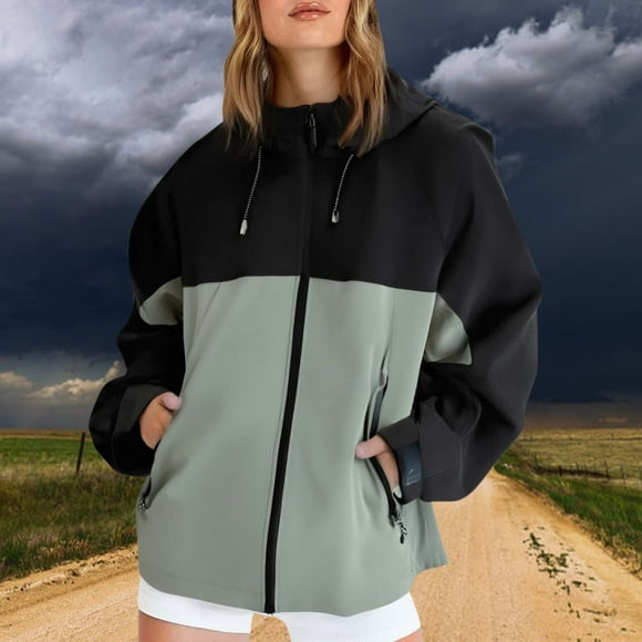 Hooded Rain Jacket Women, Lightweight Hiking Shell, Windproof Mountain Coat Green 3Xl , Jacket