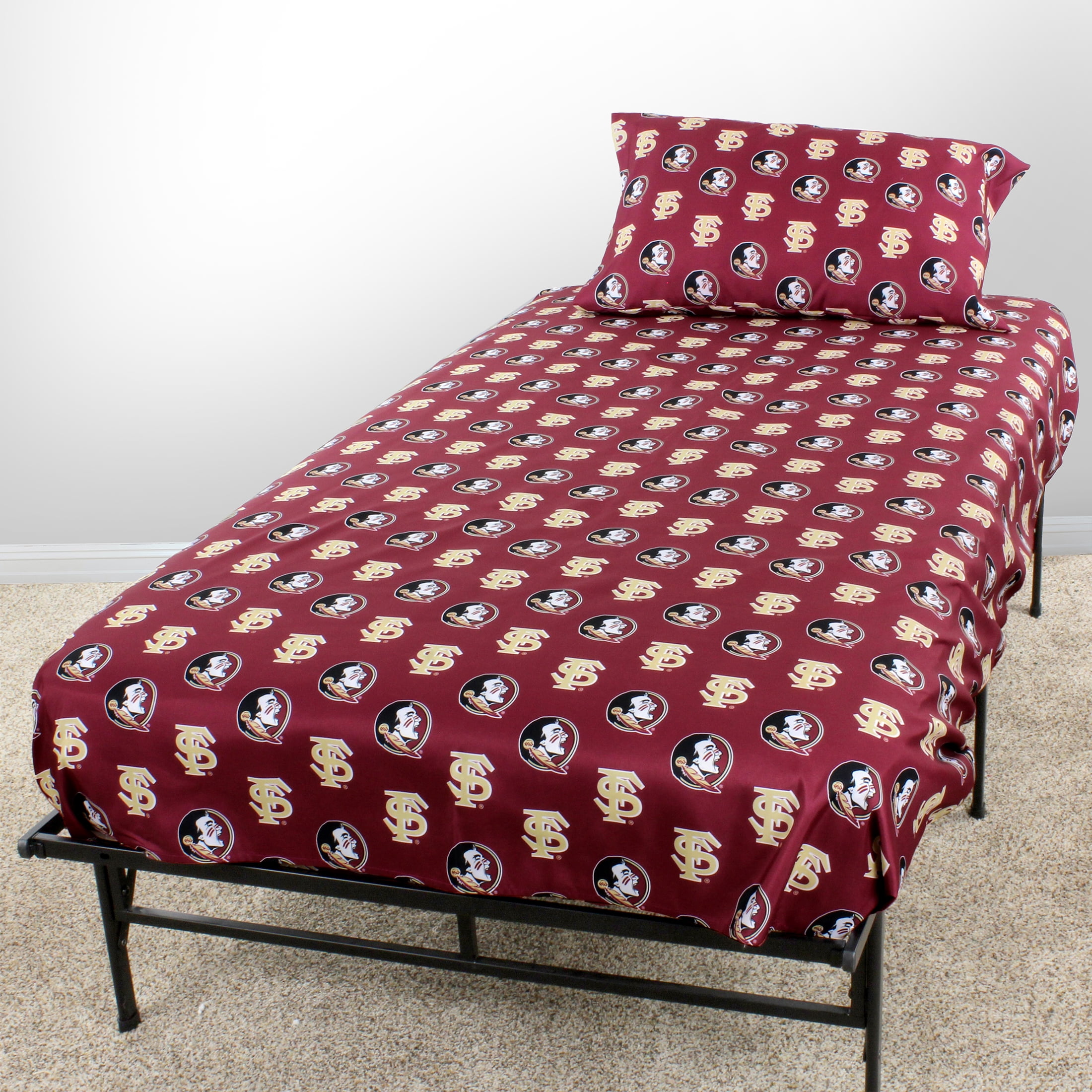 Florida State Seminoles 100% cotton, 3 piece sheet set - flat sheet, fitted sheet, 1 pillow case, Twin, Team Colors