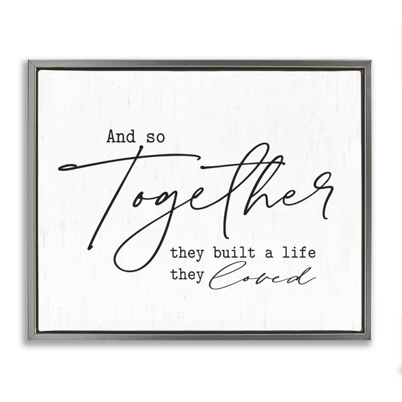 Stupell Industries Rustic Lodge Romantic Together Quote Casual Birch Pattern Calligraphy Gray Floating Frame Canvas Art, 21 x 17, by Lettered and Lined