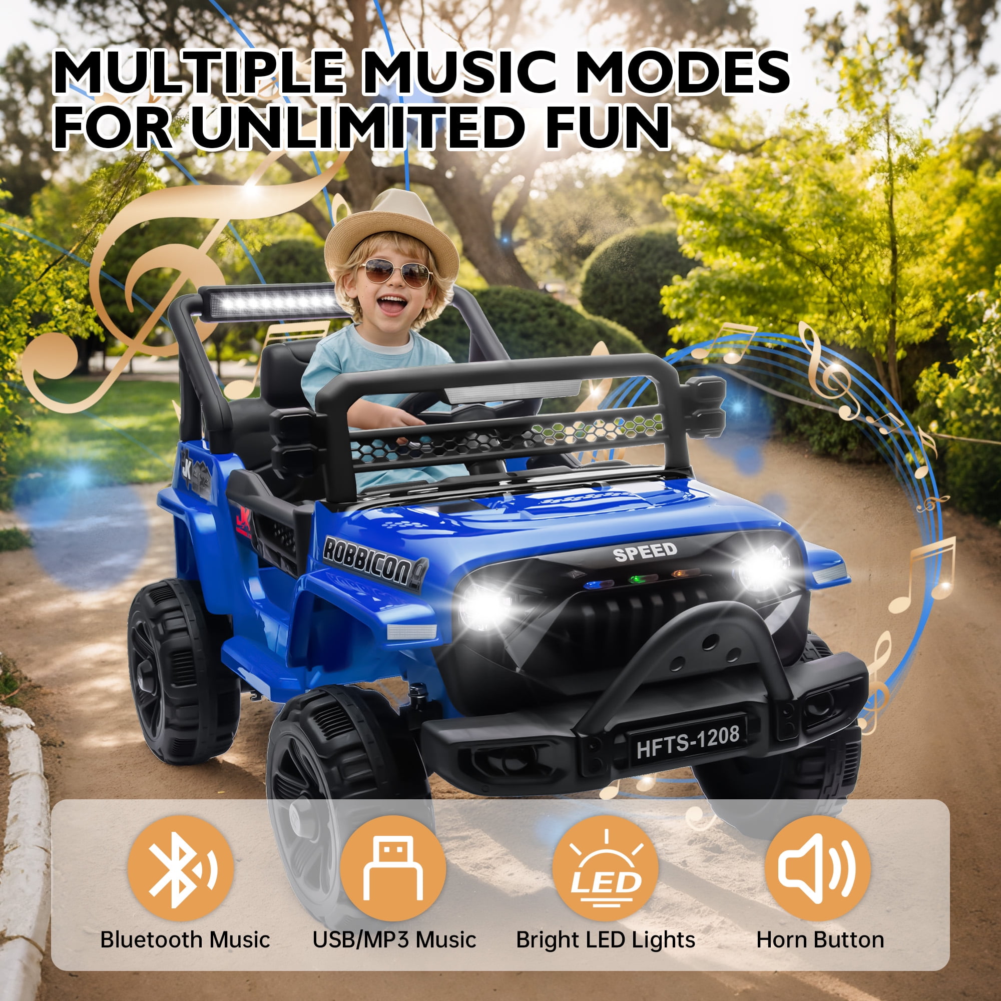 Xuanlur 12V Ride on Truck Car for Kids, 12V Kids Electric Car w/ Remote Control, 4 Wheel Suspension, Bluetooth, Power Display, 3.5 Mph Max Speed, Battery Powered Ride on Toys for Aged 3+(Blue)