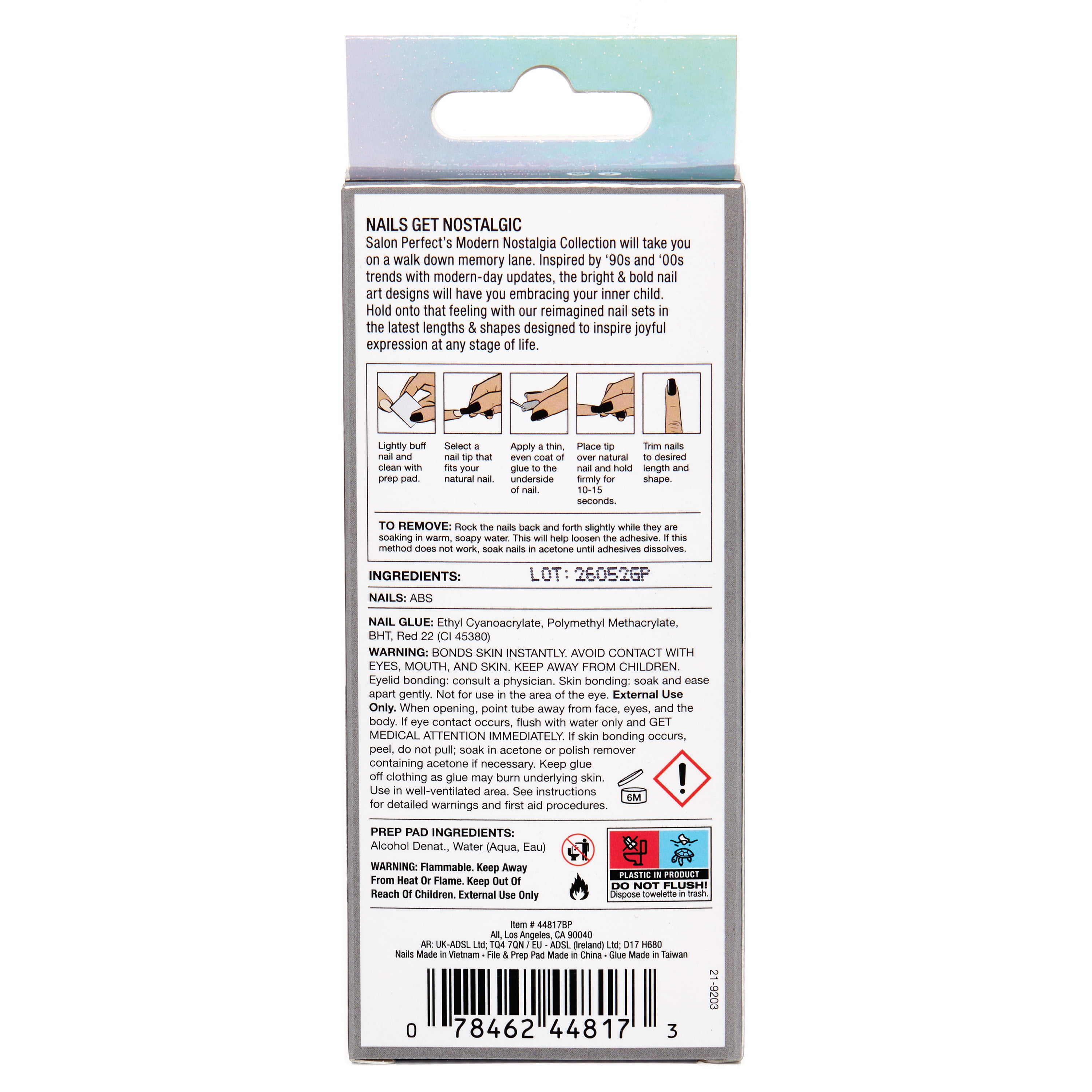 Salon Perfect Artificial Fake Press On Nails, 510 Modern Nostalgia, Black French, Short Almond, File, Glue, and Prep Pad Included, 30 Nails
