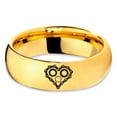 thumbnail image 2 of Tungsten Bicycle Chain Gear Heart Band Ring 7mm Men Women Comfort Fit 18k Yellow Gold Dome Polished, 2 of 4