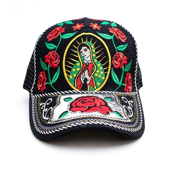 Our Lady of Virgin Mary Mexican Rose Baseball Cap Adult Adjustable Mesh Fabric Twill Hat Dad Hat Cap for Men Women