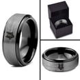 thumbnail image 4 of Tungsten Tribal Wolf Band Ring Band Ring 8mm Men Women Comfort Fit Black Step Bevel Edge Brushed Gray Polished, 4 of 4
