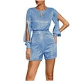 thumbnail image 2 of Miluxas Sequin Rompers for Women Clearance Long Sleeve Jumpsuits Playsuits Sparkle Metallic Party Romper Sky Blue 10(XL), 2 of 6