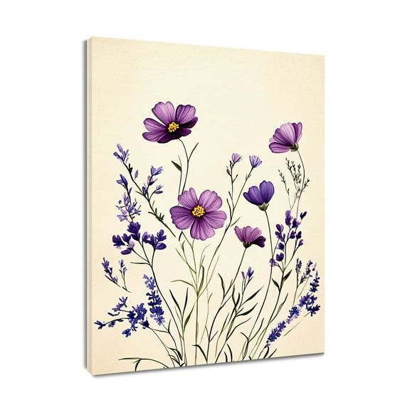 NEONWE Purple Wildflower Canvas Wall Art Vintage Watercolor Floral Green Leaf Plant Painting Prints Posters Living Room Decor Rustic Nature Painting Home Art Bedroom Bathroom Office Wall Decor