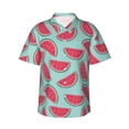 thumbnail image 2 of Xecao Watermelon print Hawaiian shirt - a stylish short-sleeve button-down for men, perfect for casual beach and tropical outings., 2 of 9