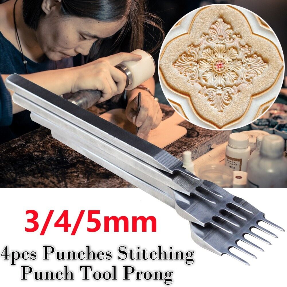 4PCS Leather Craft Punch Tool Hole Chisel Graving Stitching Sewing Tools Set